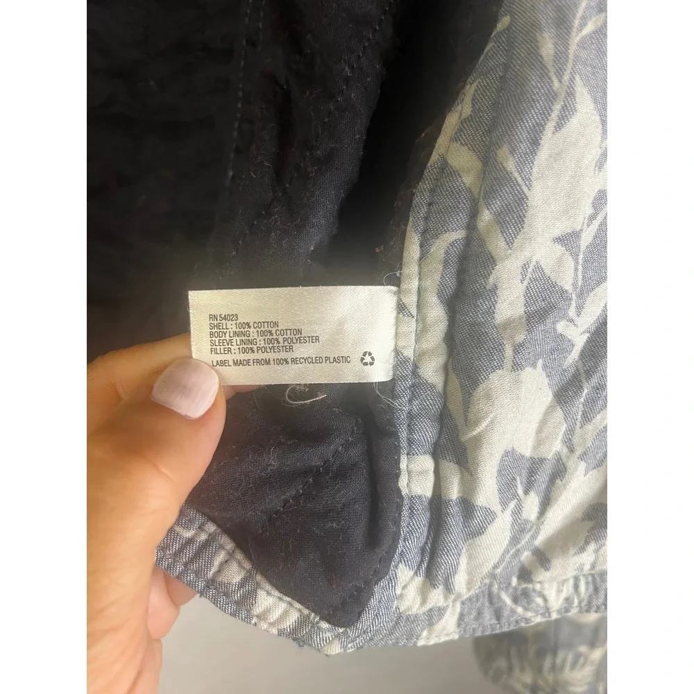 GAP Moto Jacket Quilted Semi Cropped Blue White Floral Cotton Sz XS